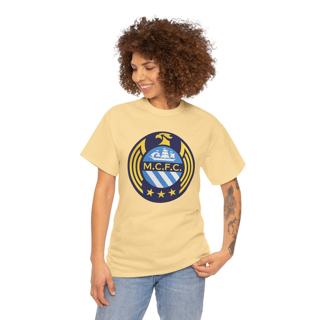 MCFC Crest T-Shirt — Vintage Blue & Gold Soccer Tee