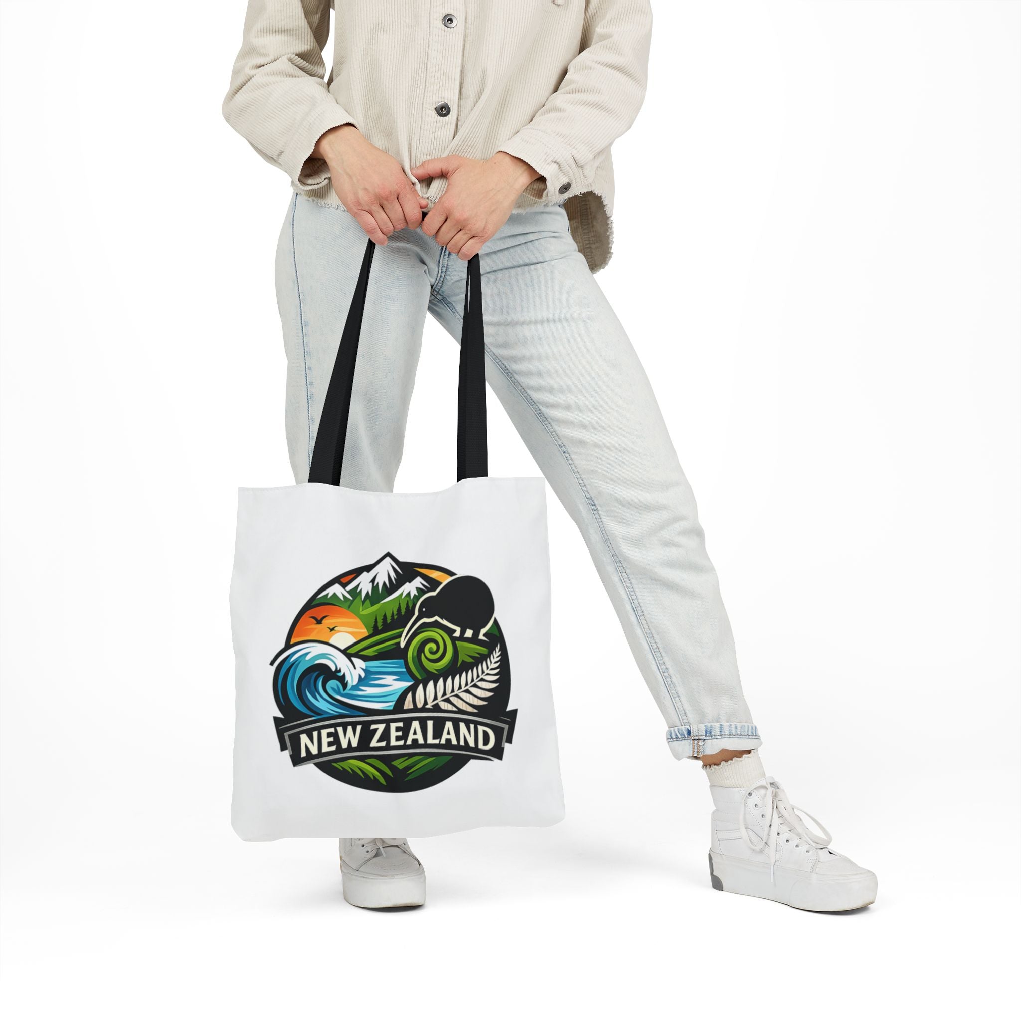 New Zealand Scenic Tote Bag — Kiwi, Mountains & Waves Canvas Tote