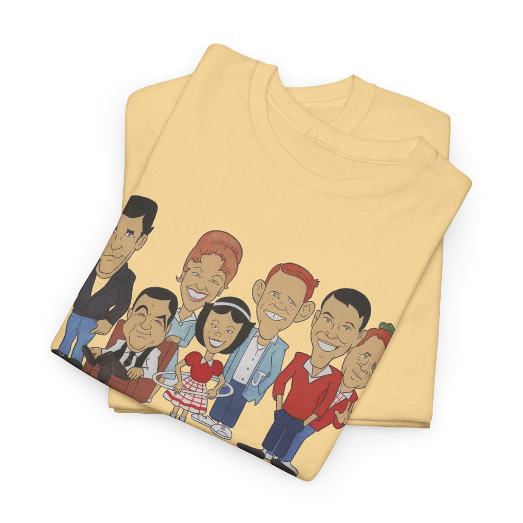 Happy Days Retro TV Cast Cartoon Tee - Vintage Sitcom Character Group Shirt