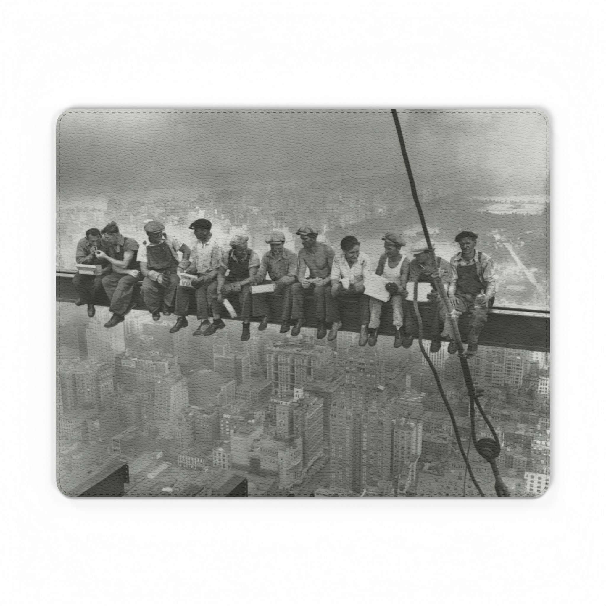 NYC Vintage 'Lunch Atop a Skyscraper' PU Leather Mouse Mat — Retro Industrial Desk Pad