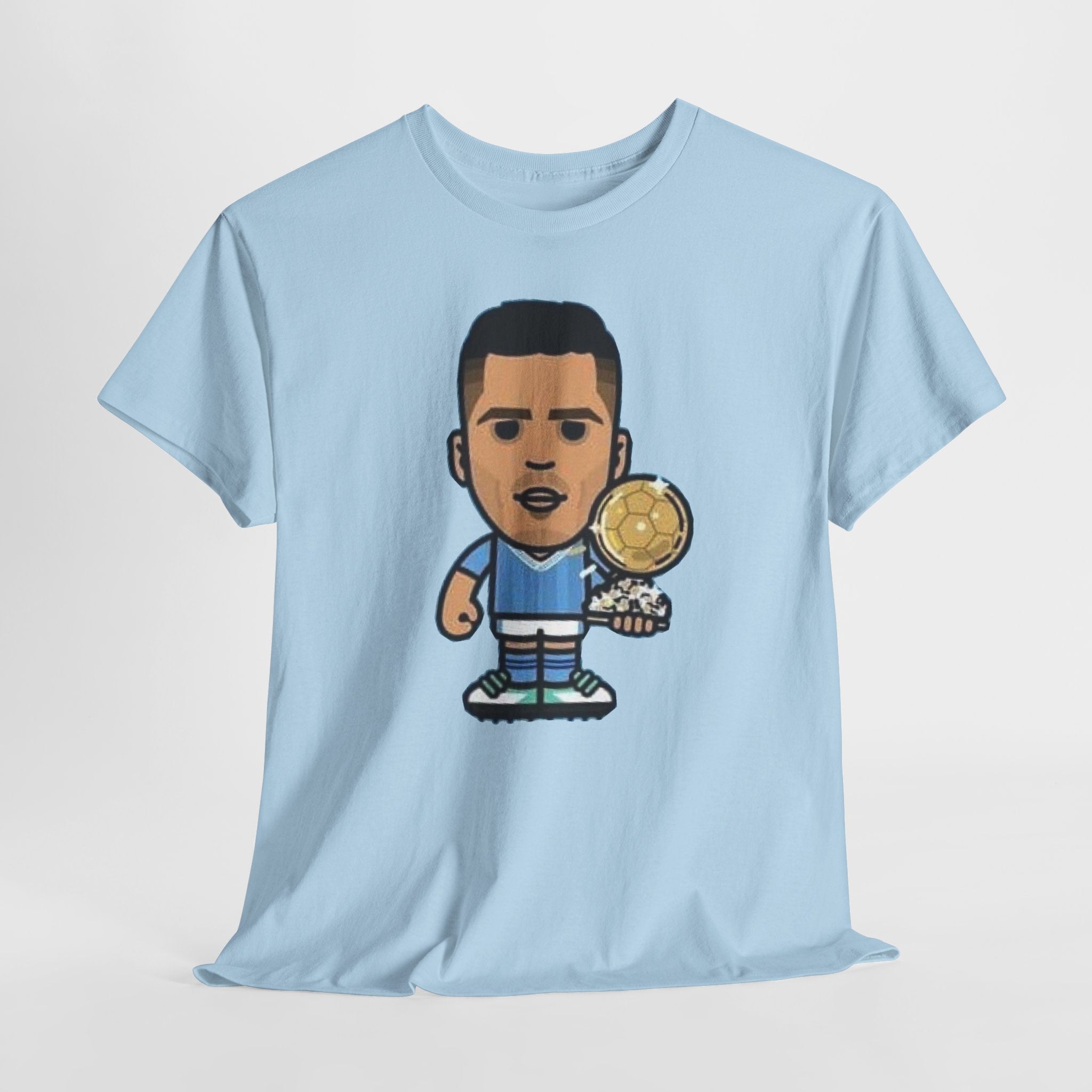 Rodri Manchester City Cartoon Tee — Player Holding Trophy Graphic Shirt
