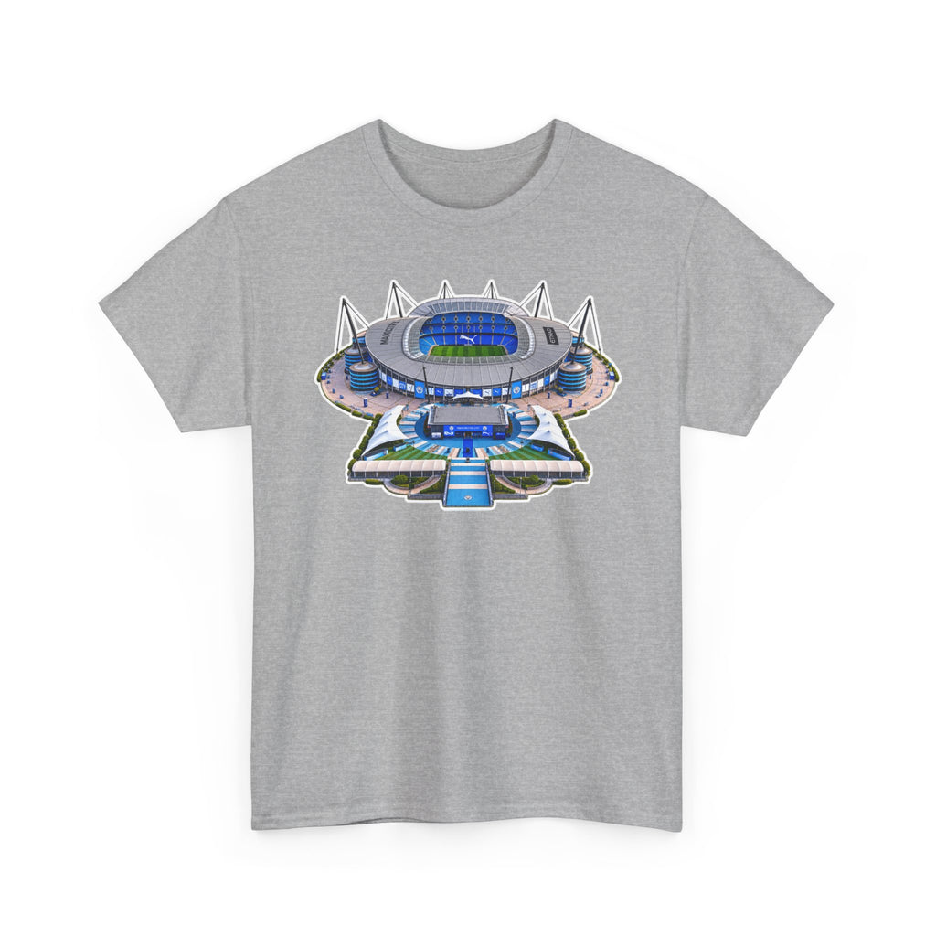 Manchester City Etihad Stadium Illustration T-Shirt — Retro Soccer Arena Graphic Tee