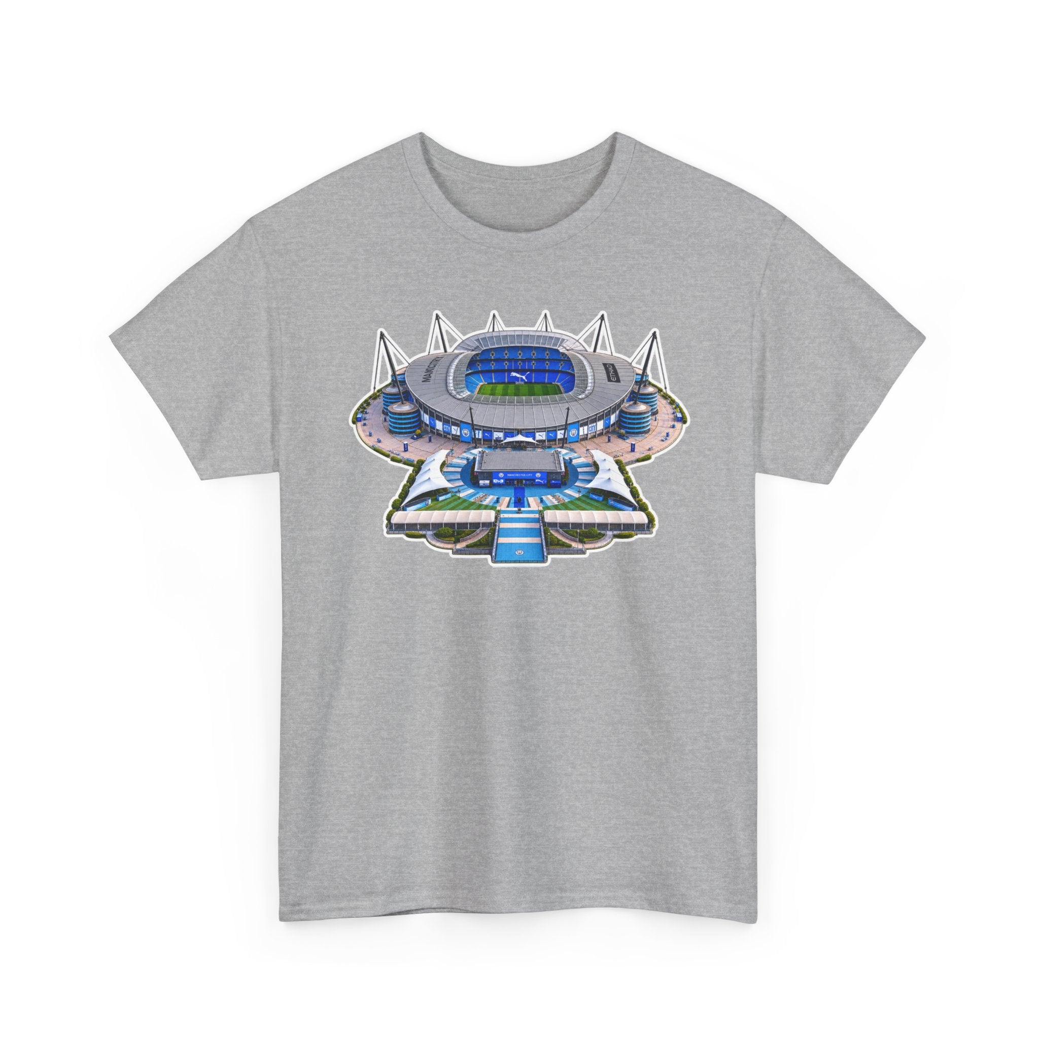 Manchester City Etihad Stadium Illustration T-Shirt — Retro Soccer Arena Graphic Tee