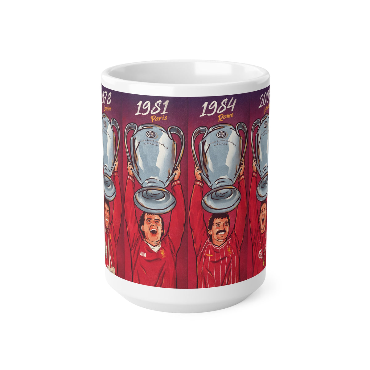 Liverpool Champions Cups Mug — Retro 1977–2019 European Cup Winners Ceramic Coffee Cup (11oz & 15oz)