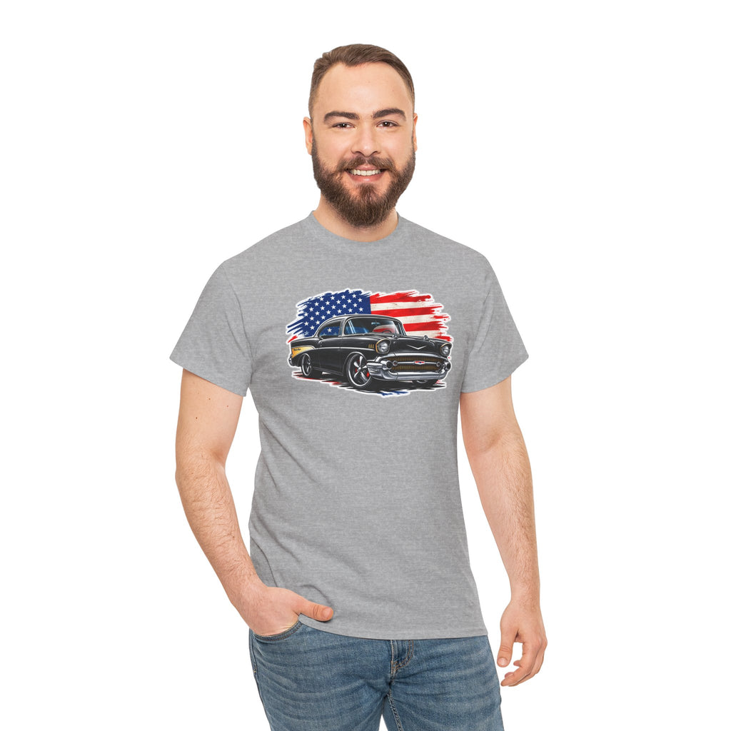 American Muscle Car T‑Shirt — Classic Vintage Car with USA Flag
