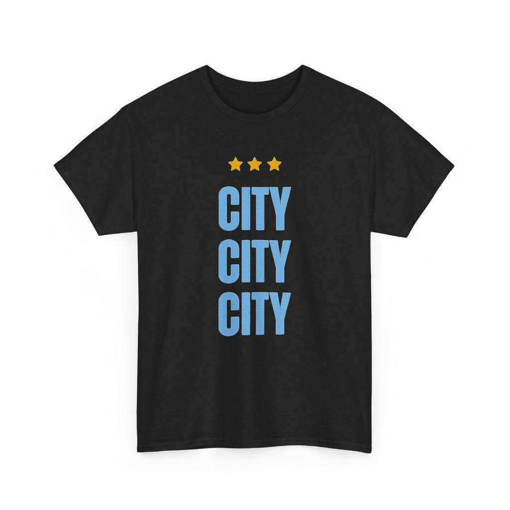 Manchester City City City Tee — Minimal Skyline Graphic T‑Shirt with Three Stars