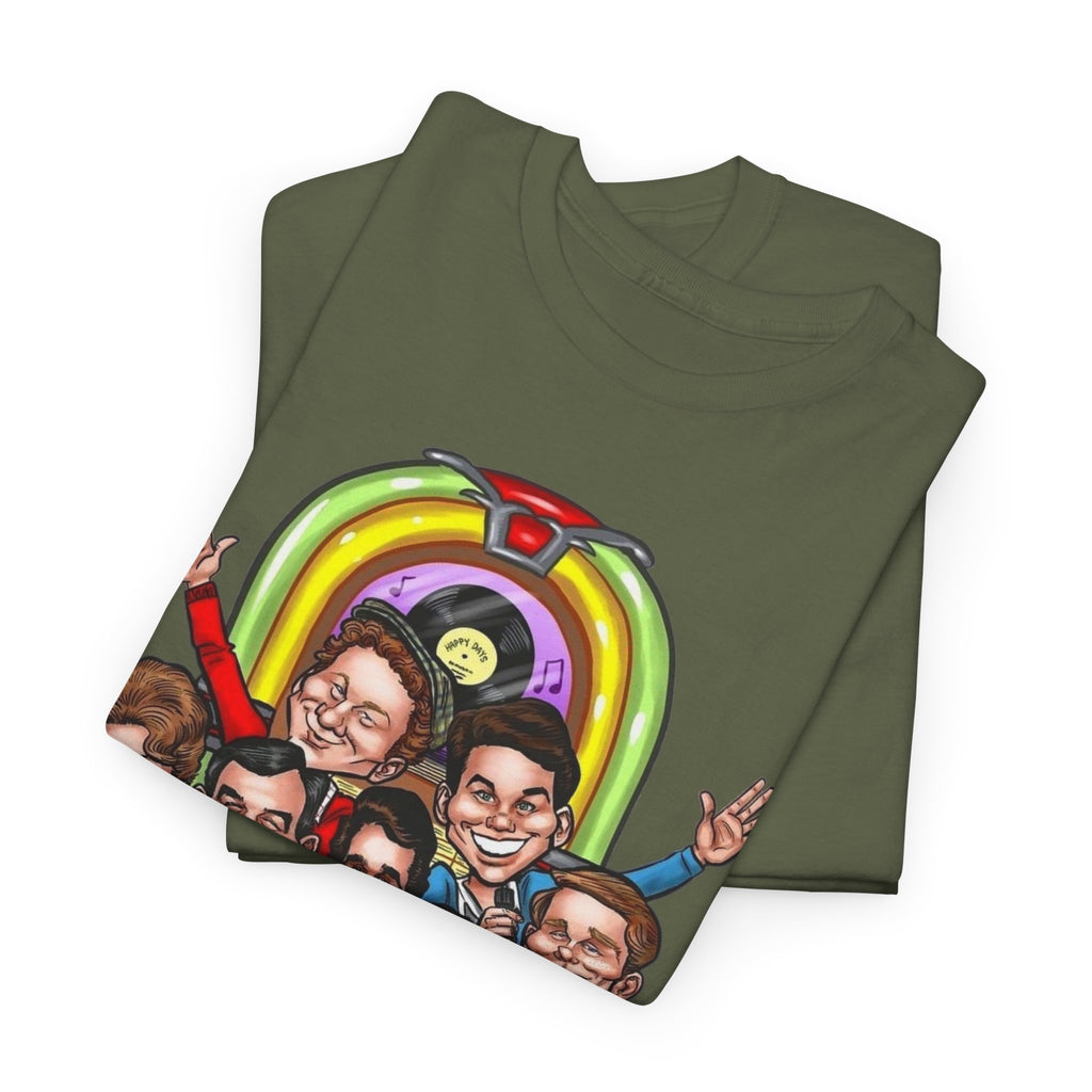 Happy Days Cast Caricature Tee — Retro 70s Sitcom Graphic T-Shirt