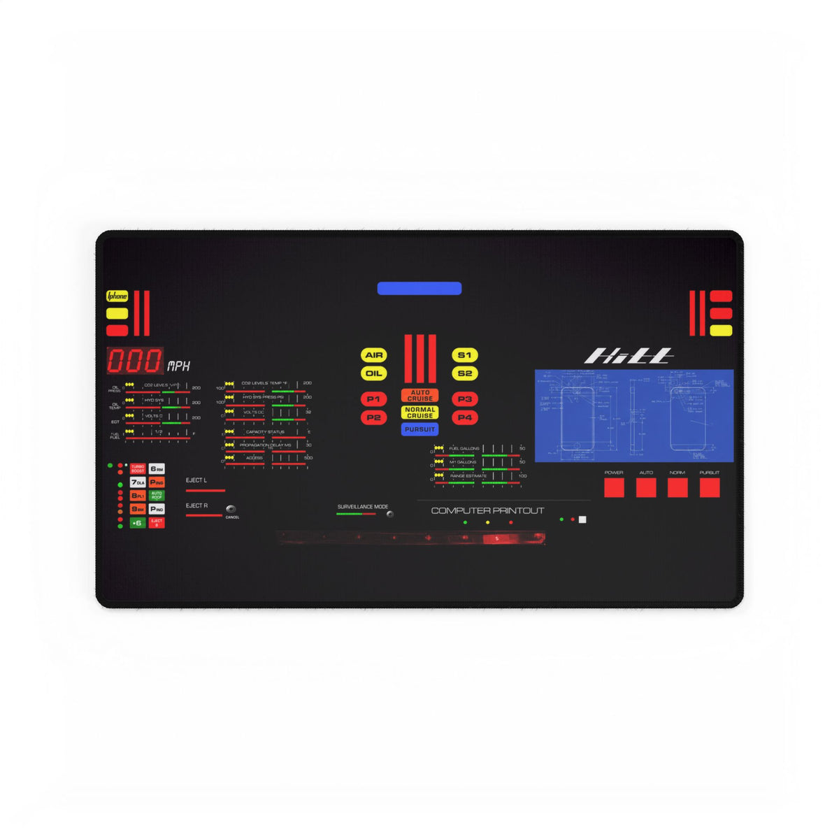 Knight Rider Kitt Dashboard Futuristic Control Panel Desk Mat – Retro HUD Gaming/Workstation Pad