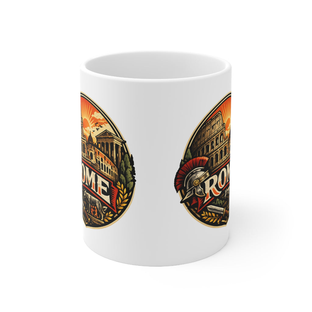 Rome Vintage Emblem Ceramic Coffee Mug — Colosseum & Legion Travel Souvenir (11oz/15oz)