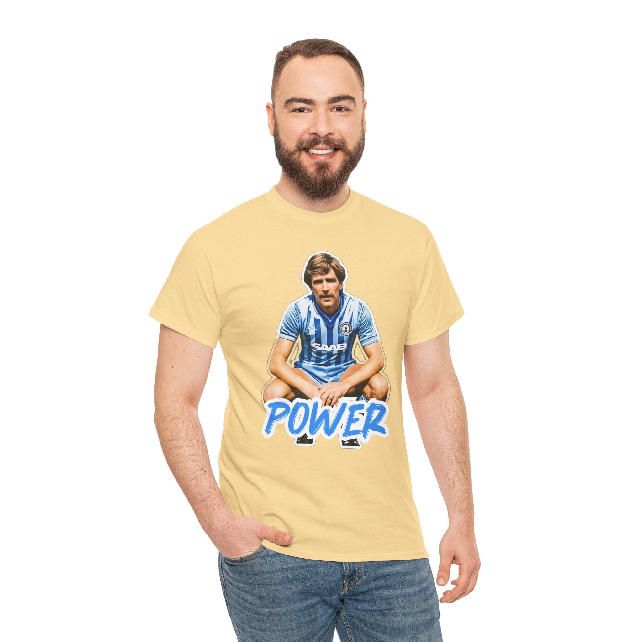 Paul Power Manchester City Legend Player Graphic Tee — Retro Football Jersey Design
