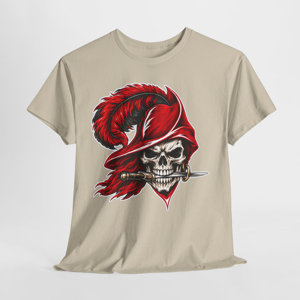 Skull Pirate Tee — Red Feathered Bandana Skull T‑Shirt