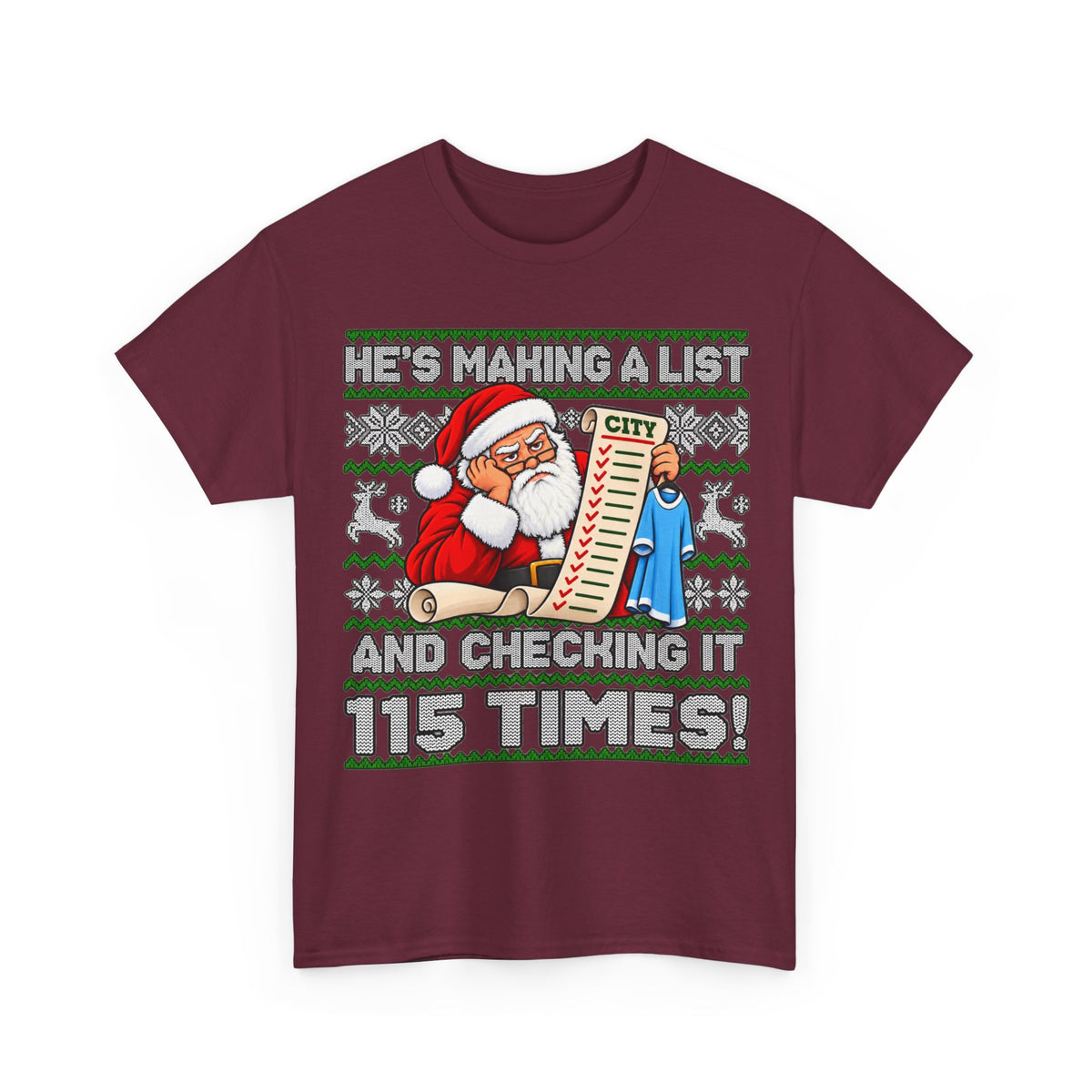 Manchester City Charges Inspired – "He's Making a List and Checking It 115 Times!" Santa Shirt