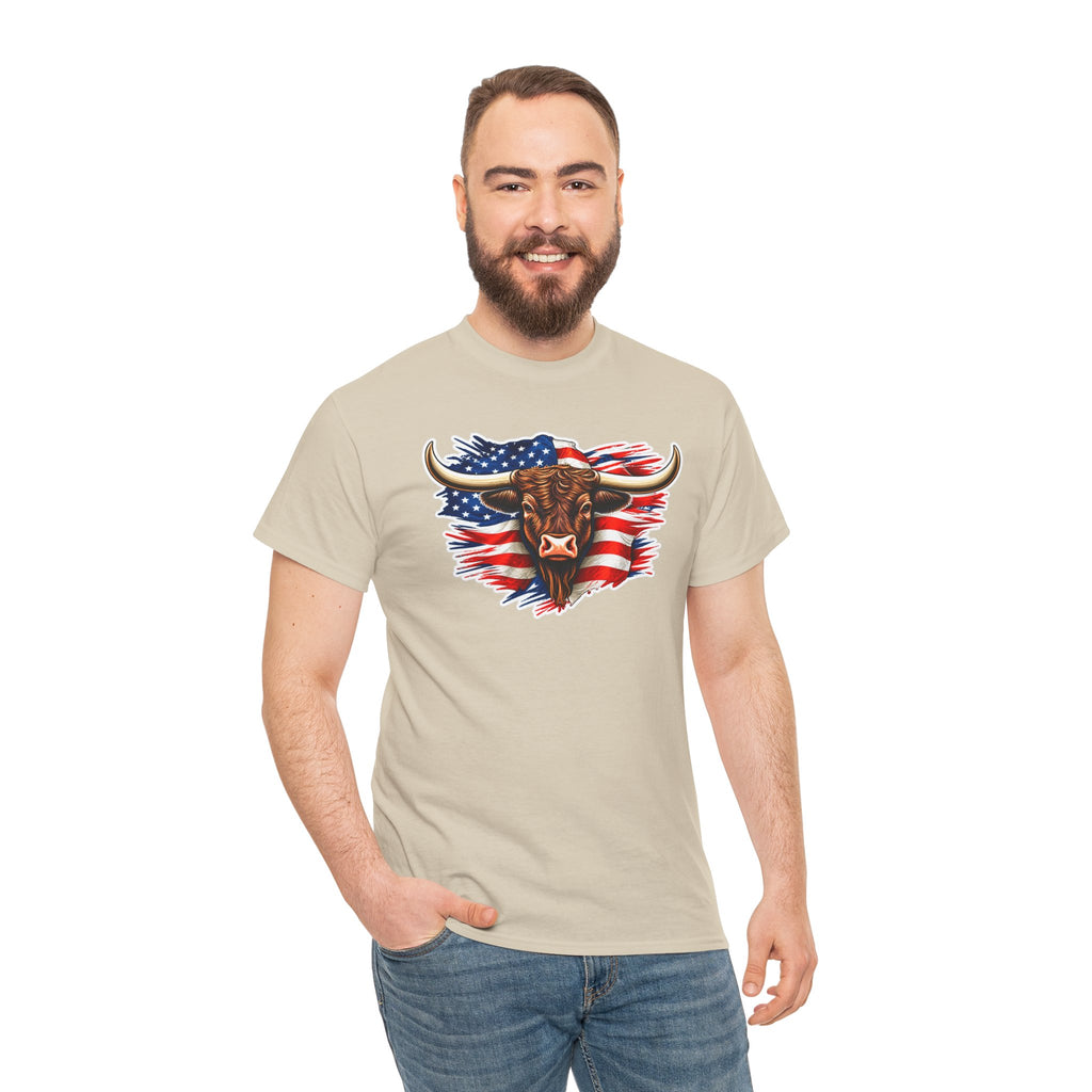 American Flag Bull Graphic Tee — Patriotic Cowboy Western T-Shirt