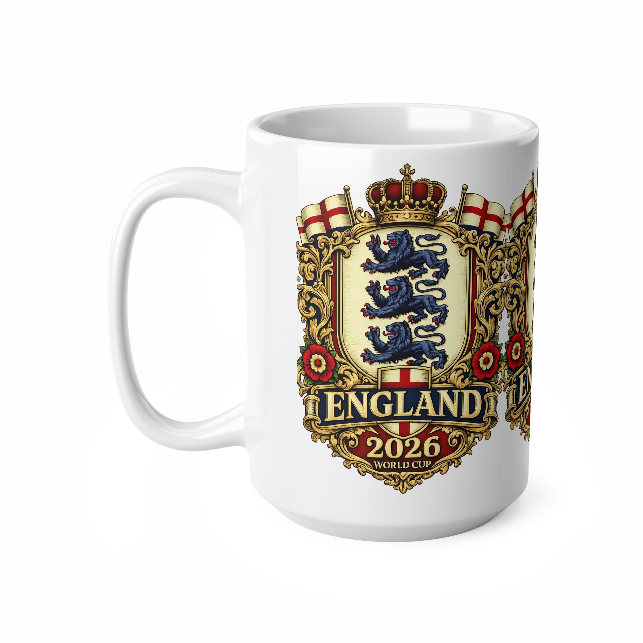 England 2026 World Cup Ceramic Mug — Vintage Three Lions Coffee Cup (11oz & 15oz)