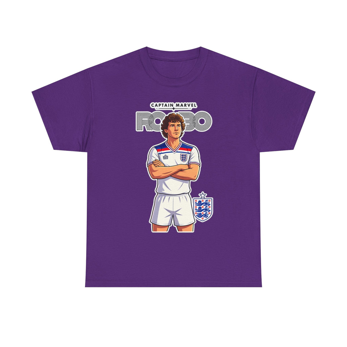 Bryan Robson Retro England Football Cotton T-Shirt / Tee — "Captain Marvel" Soccer Player Graphic