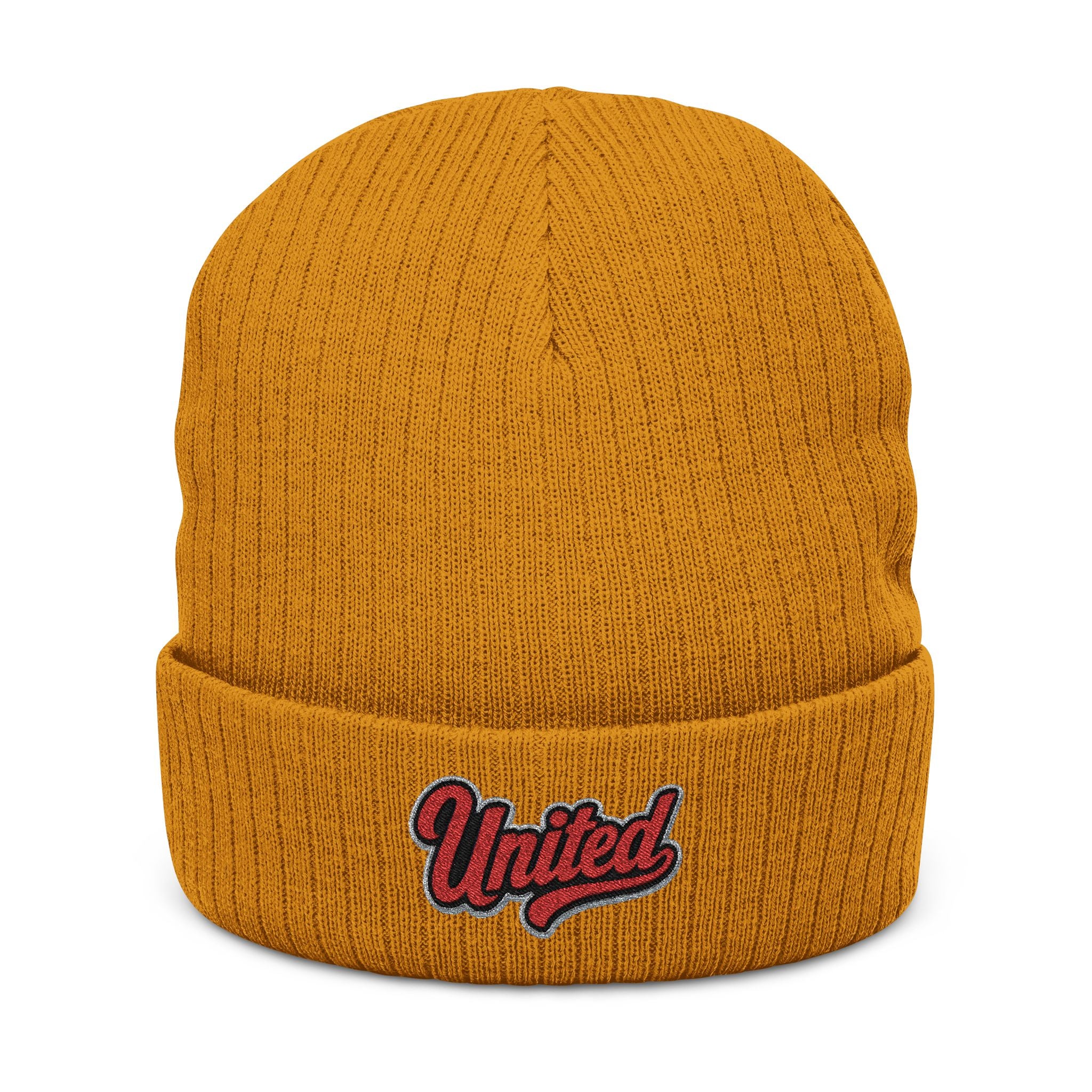 United Embroidered Ribbed Beanie — Cozy Knit Winter Hat