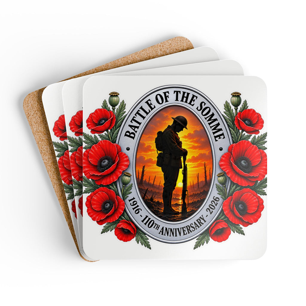 Battle of the Somme Remembrance Cork Coaster Set — 1916–2026 Poppy Memorial