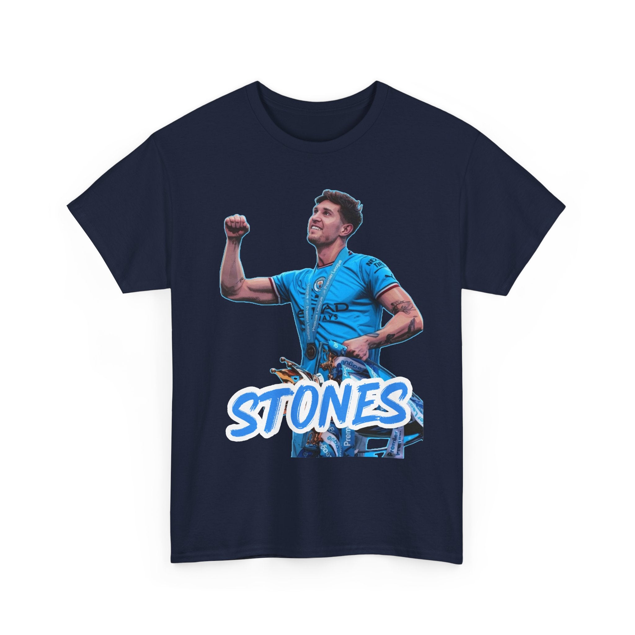 John Stones Manchester City Soccer Fan Tee — Blue Player Graphic T-Shirt