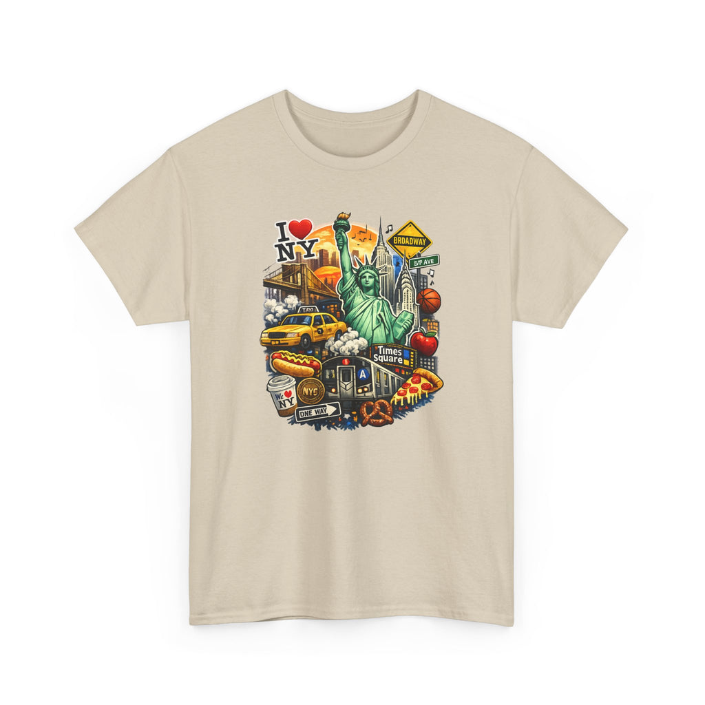 New York City Icons T-Shirt — Statue of Liberty, Taxi & I  NY Collage Tee
