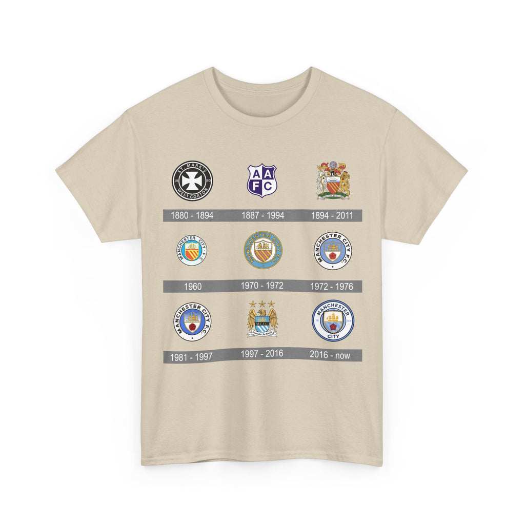 Manchester City Crest Timeline T-Shirt — Retro Club Crest History Tee