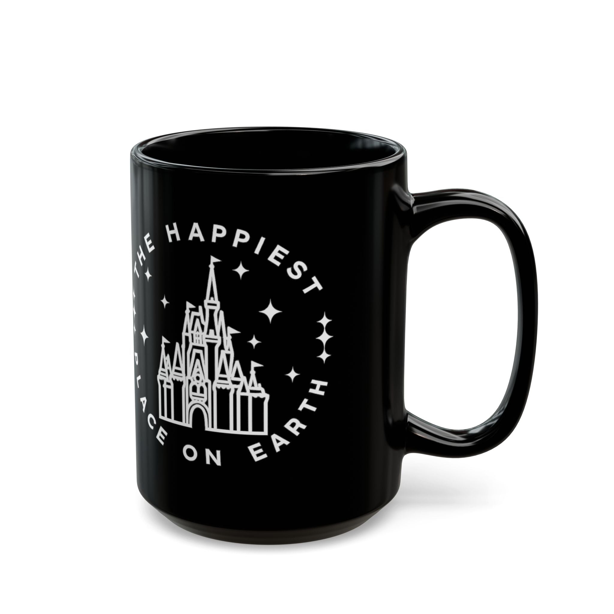 Black Castle Mug — "The Happiest Place on Earth" Ceramic Coffee Cup (11oz/15oz)