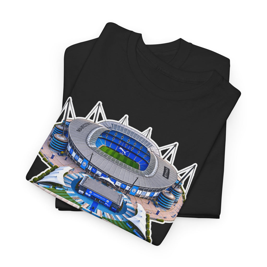 Manchester City Etihad Stadium Illustration T-Shirt — Retro Soccer Arena Graphic Tee