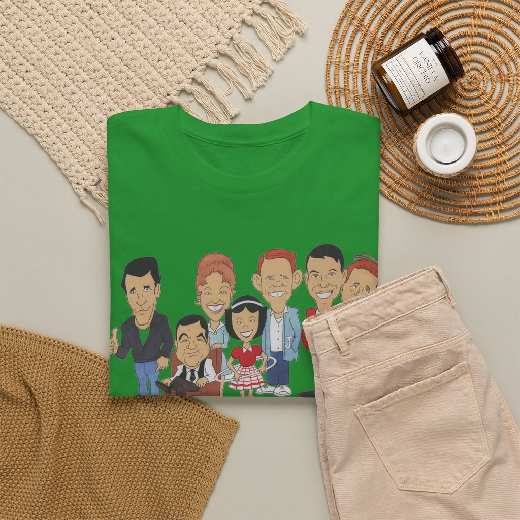 Happy Days Retro TV Cast Cartoon Tee - Vintage Sitcom Character Group Shirt