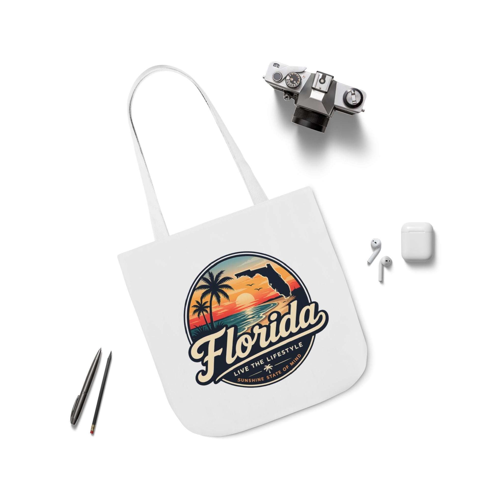 Florida Sunset Canvas Tote Bag — Retro Palm Beach Design