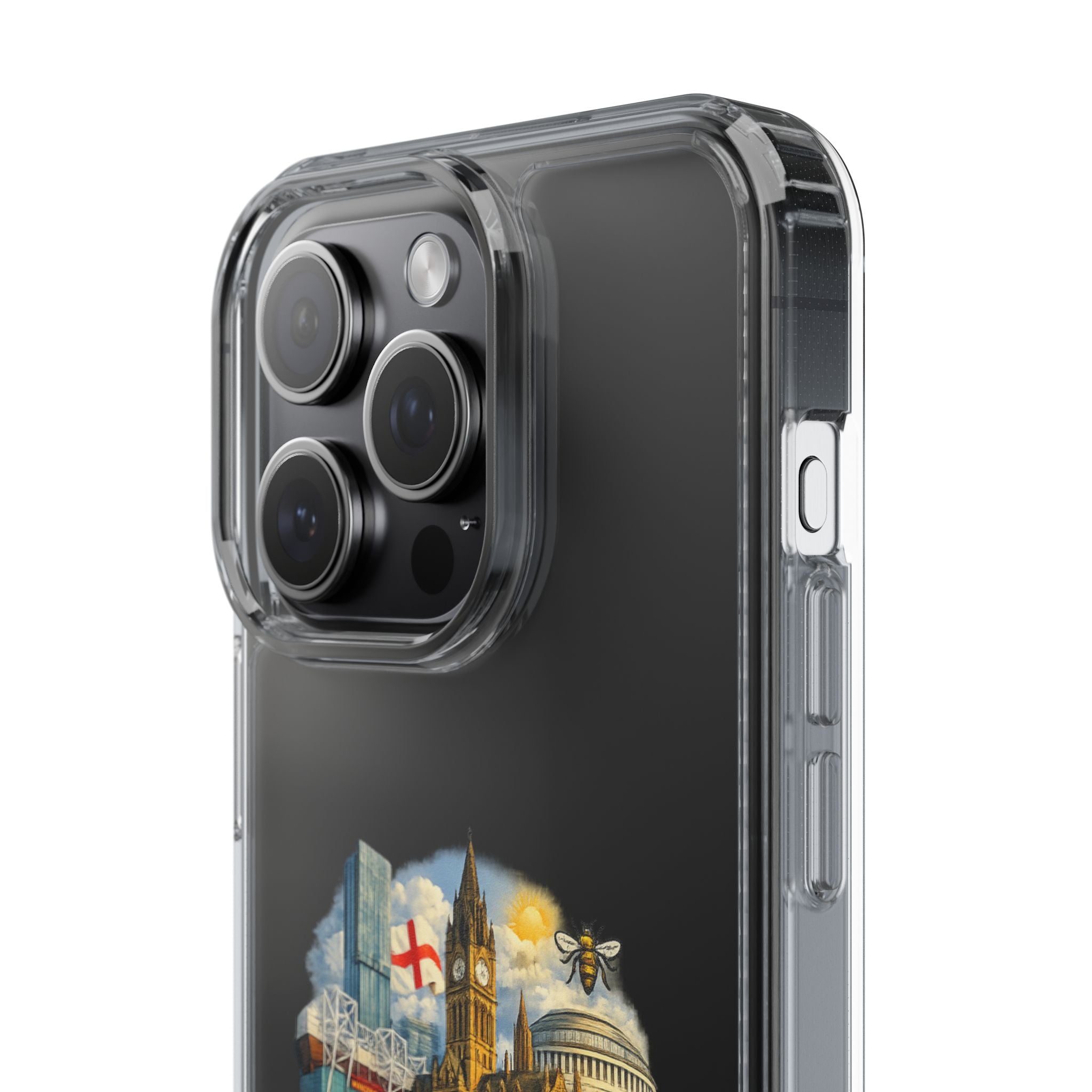 Manchester Landmark Clear Phone Case — Cityscape Collage Design