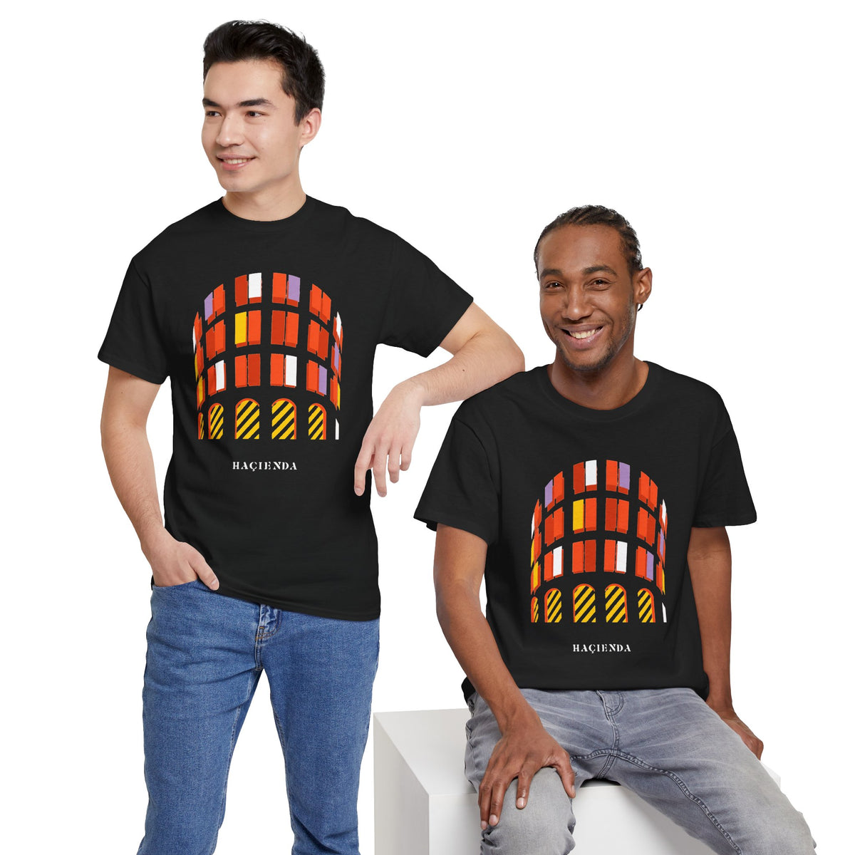 Hacienda Arch Graphic Cotton T-Shirt Tee — Retro Sunset Window Illustration