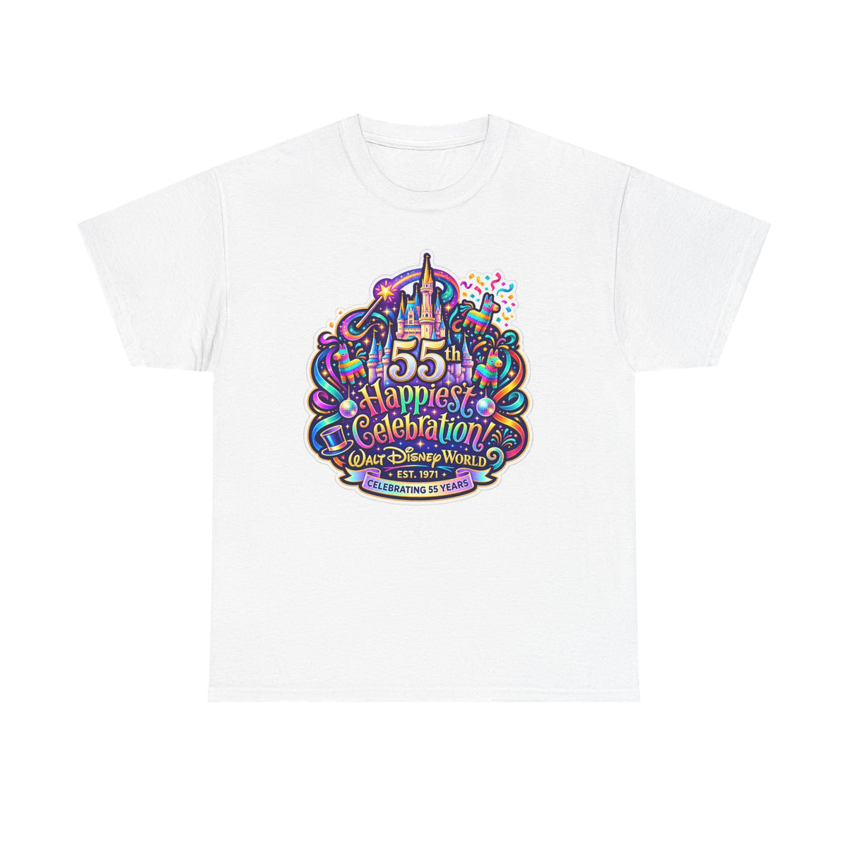 T-Shirt — "55th Happiest Celebration" Colorful Anniversary Castle Graphic Tee