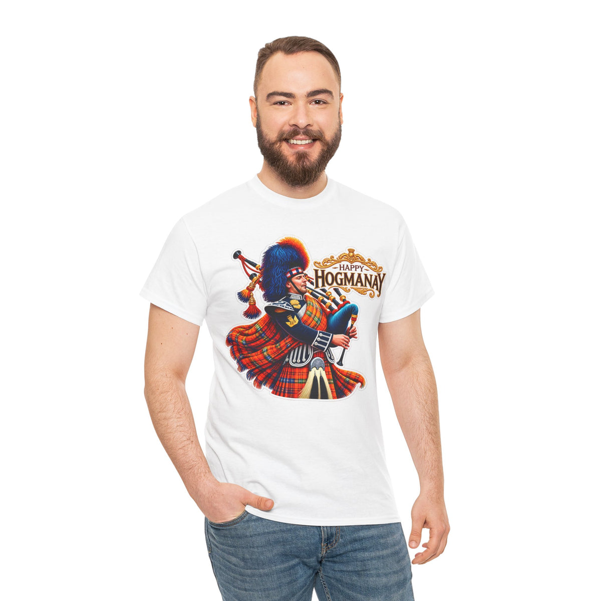 Hogmanay Bagpiper T‑Shirt — Happy Hogmanay Scottish New Year Tee