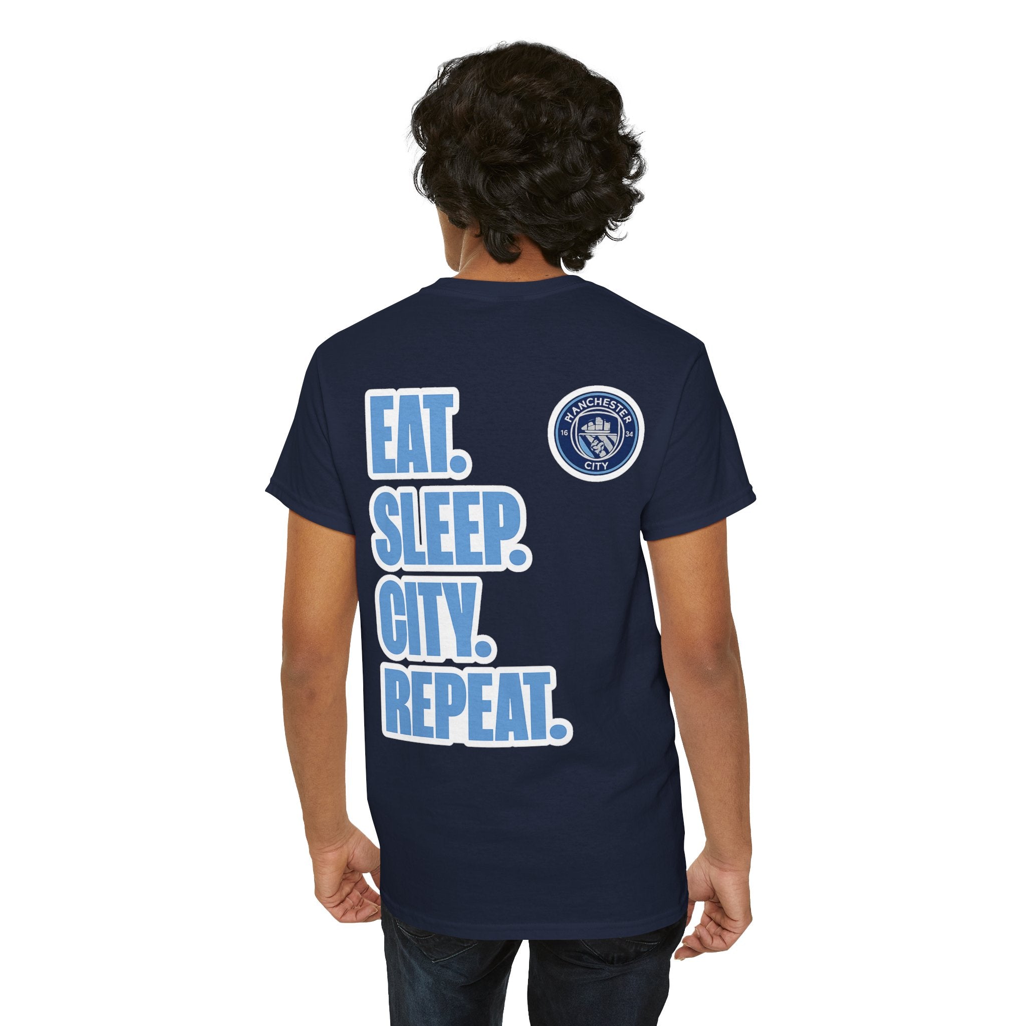 Manchester City T-Shirt – 'Eat. Sleep. City. Repeat.' Football Fan Tee