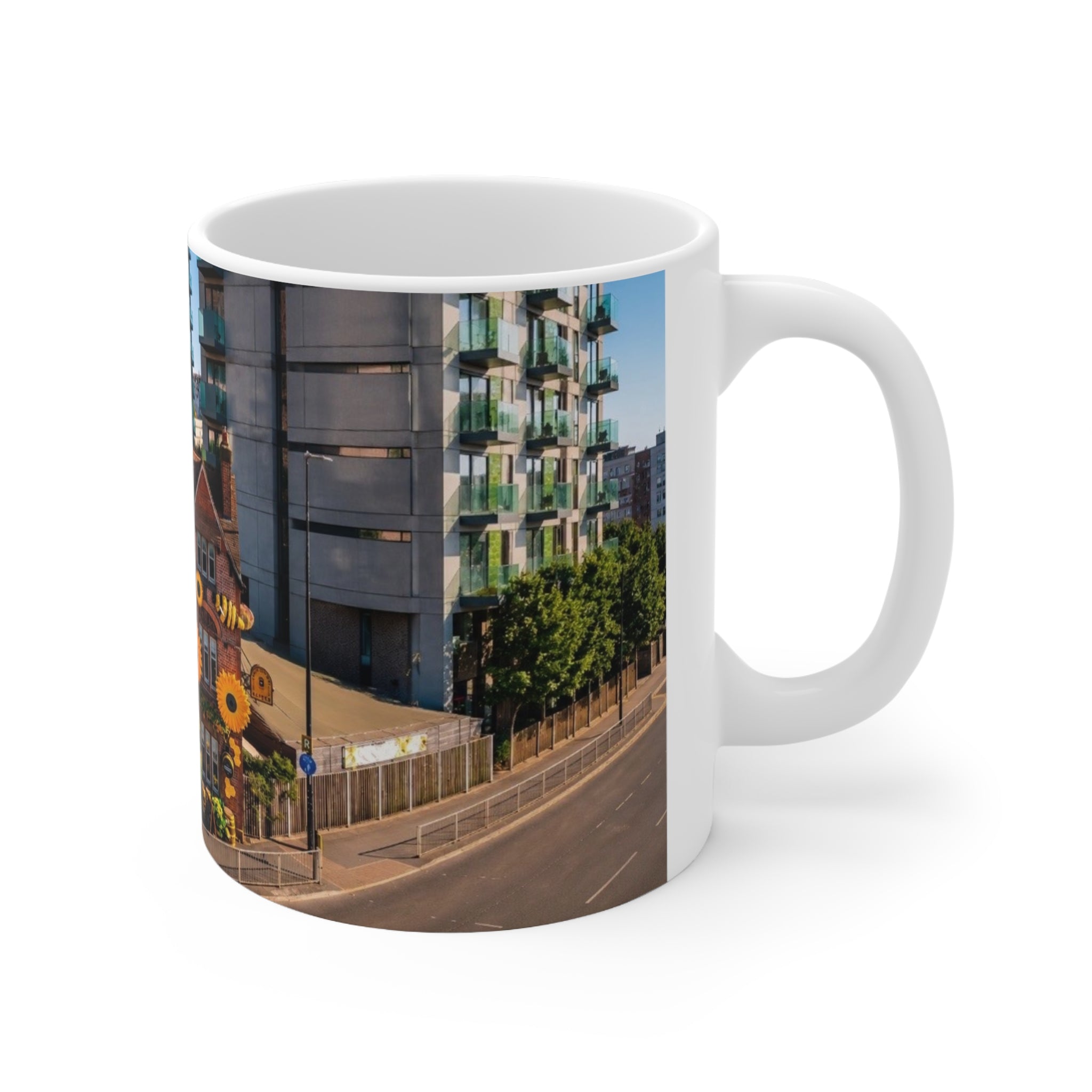 Black Friar Pub Manchester Sunflower Row House Ceramic Coffee Mug — 11oz & 15oz