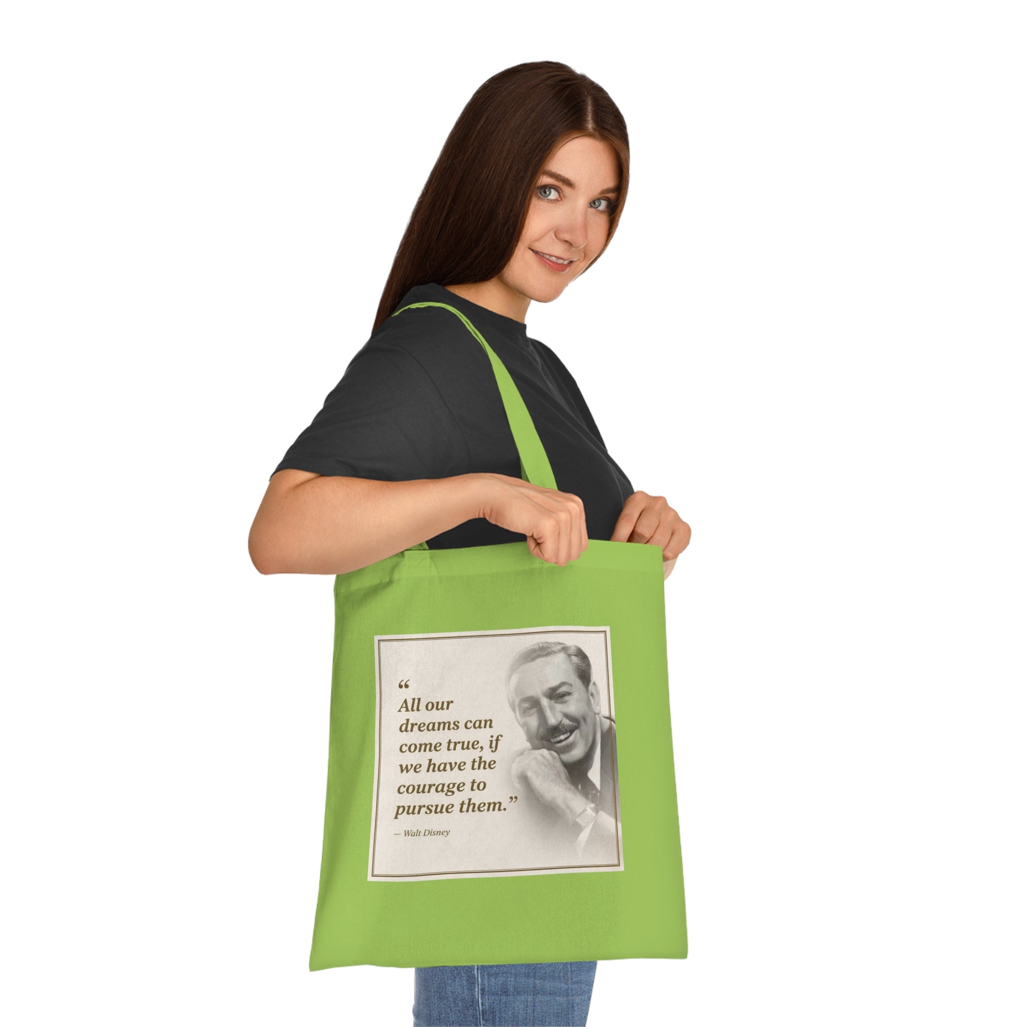 Walt Disney Quote Cotton Tote — "All our dreams can come true" Inspirational Canvas Bag
