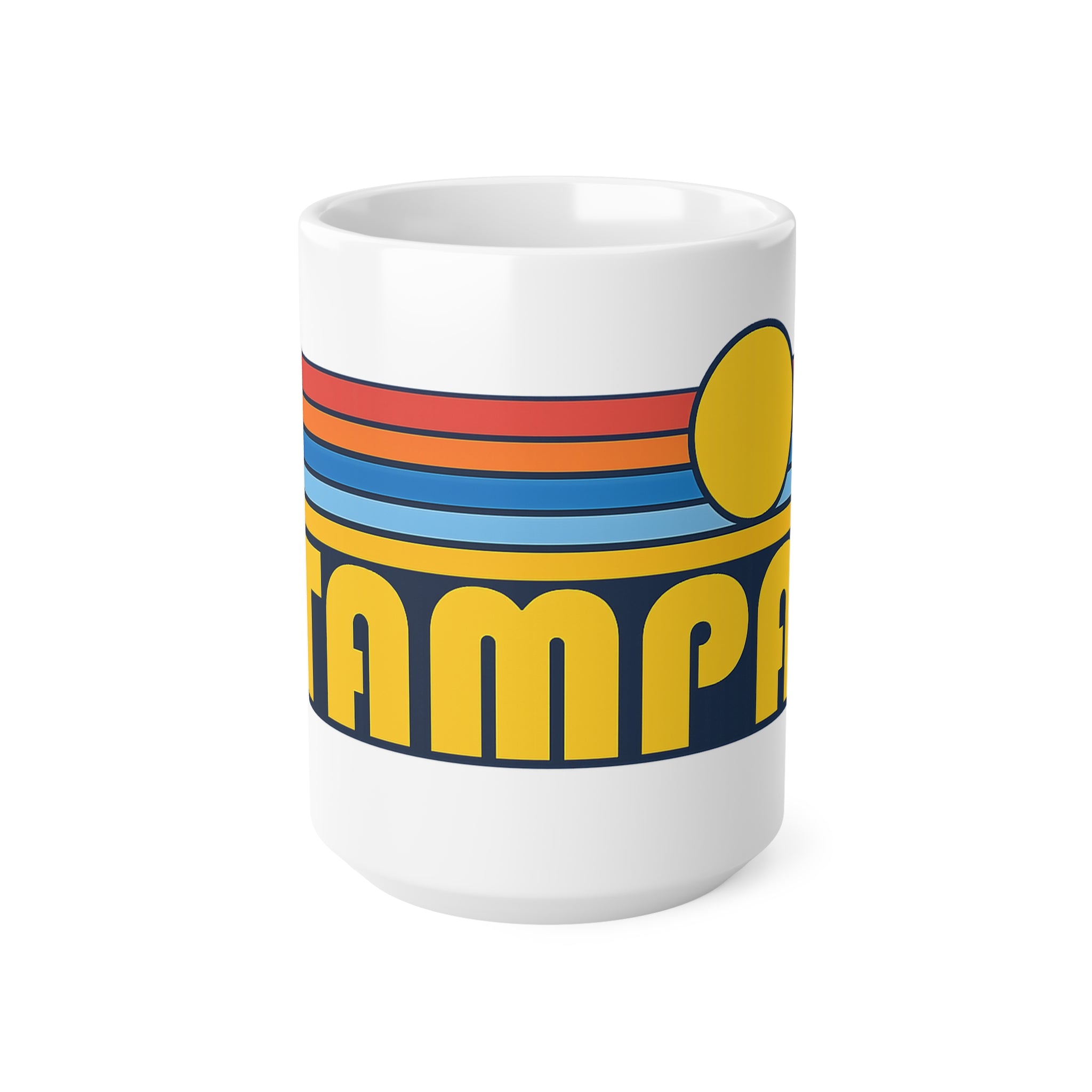 Tampa Retro Sunset Mug — Vintage 70s Stripes Ceramic Coffee Cup (11oz & 15oz)