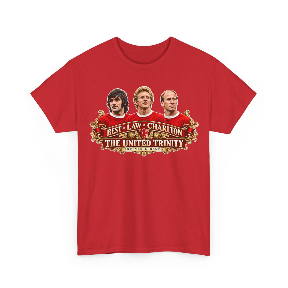 T-Shirt — 'The United Trinity: Best · Law · Charlton' Vintage Football Tribute Tee