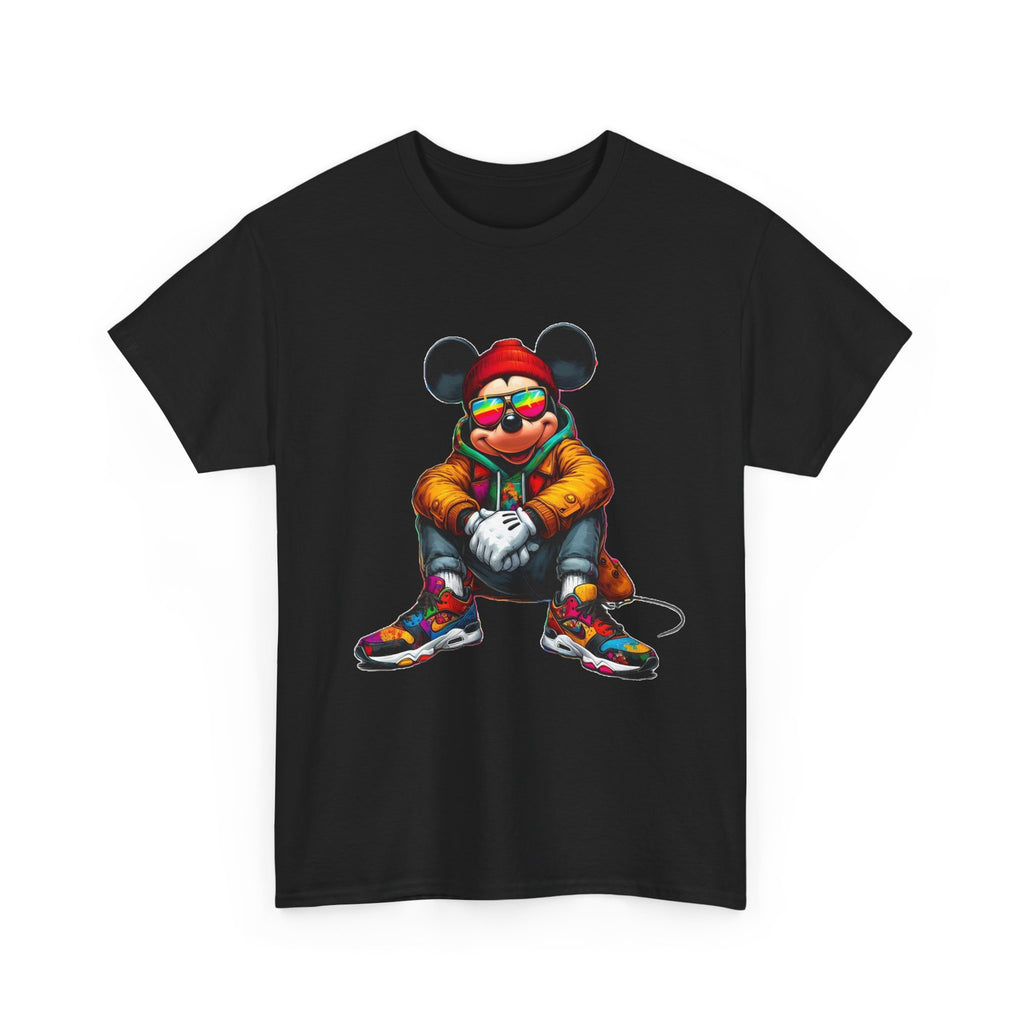 Mickey Mouse Streetwear Graphic Tee — Hip-Hop Mouse Character Sitting in Sneakers