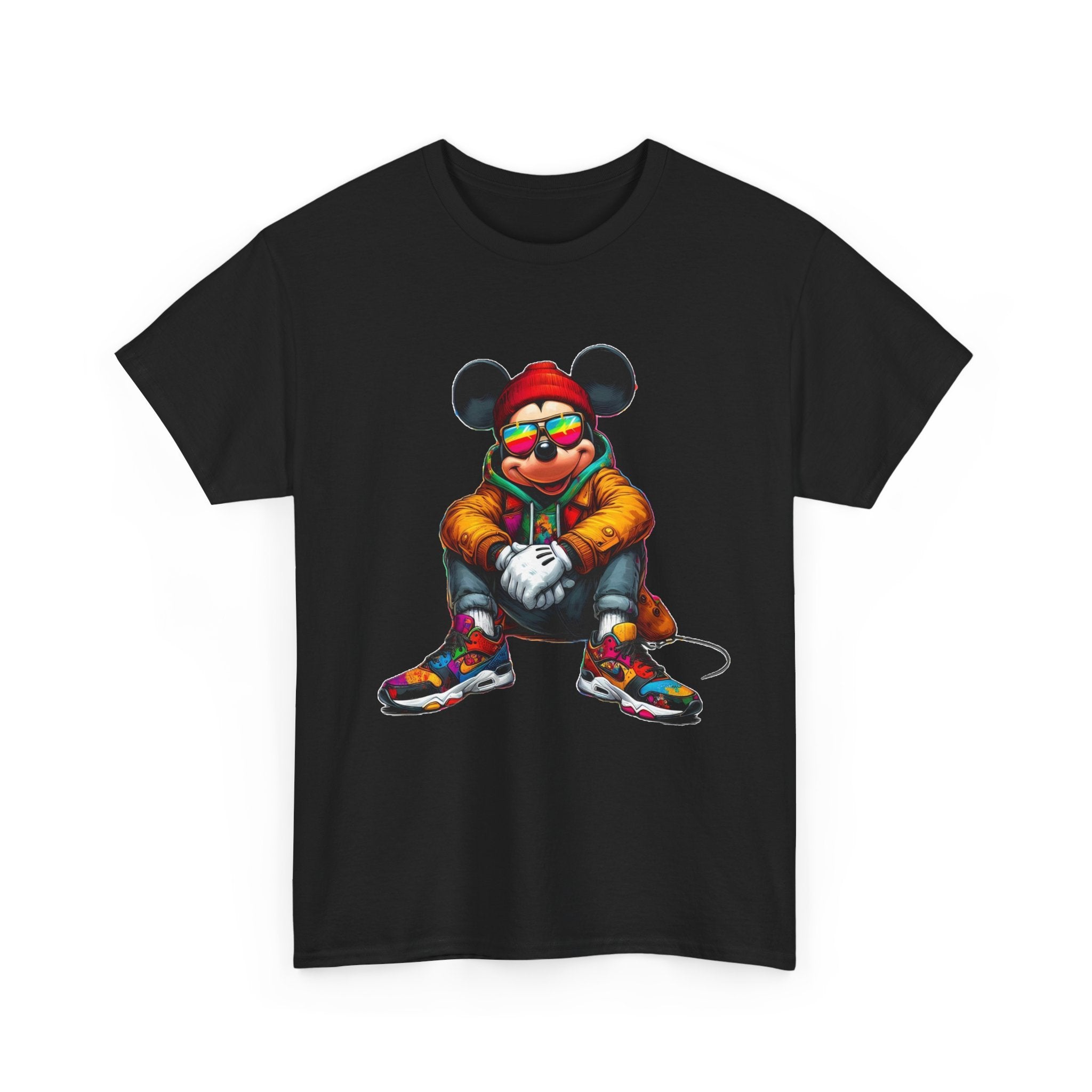 Mickey Mouse Streetwear Graphic Tee — Hip-Hop Mouse Character Sitting in Sneakers