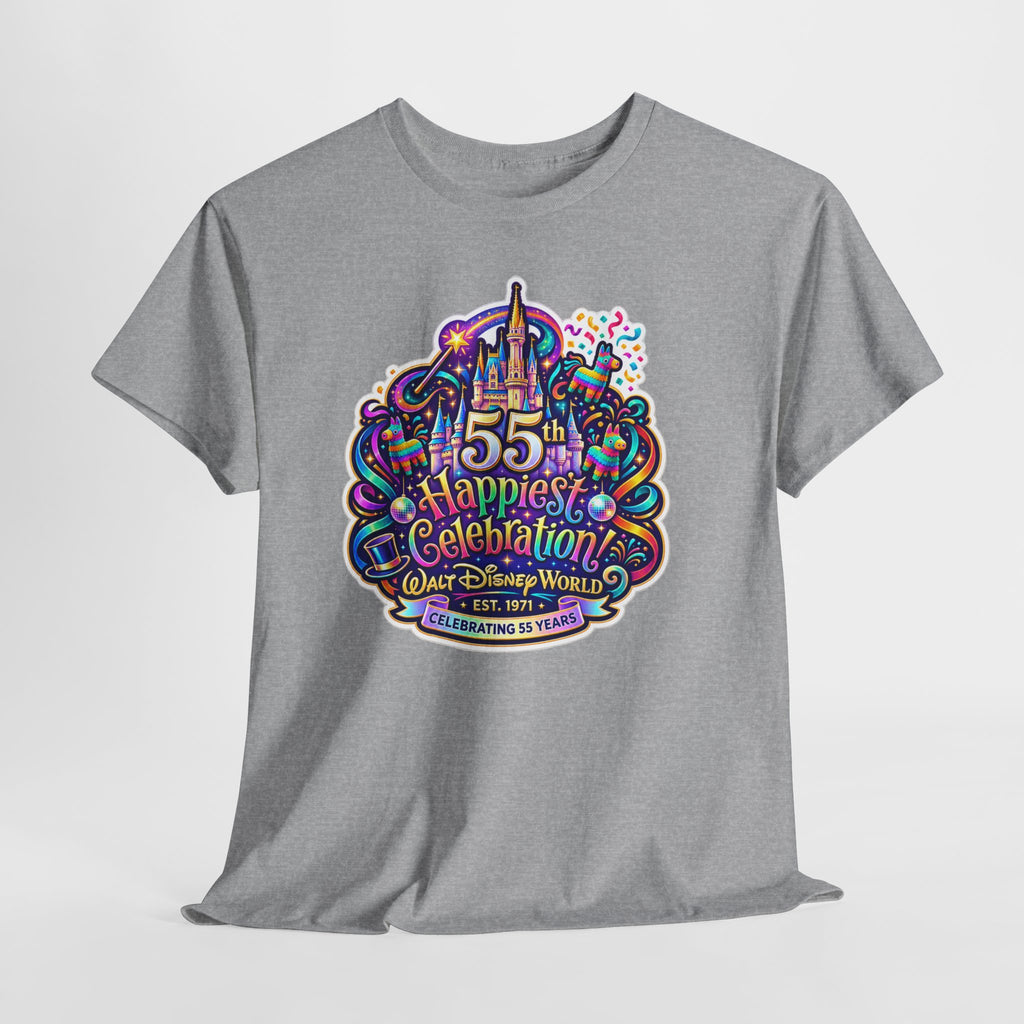 T-Shirt — "55th Happiest Celebration" Colorful Anniversary Castle Graphic Tee