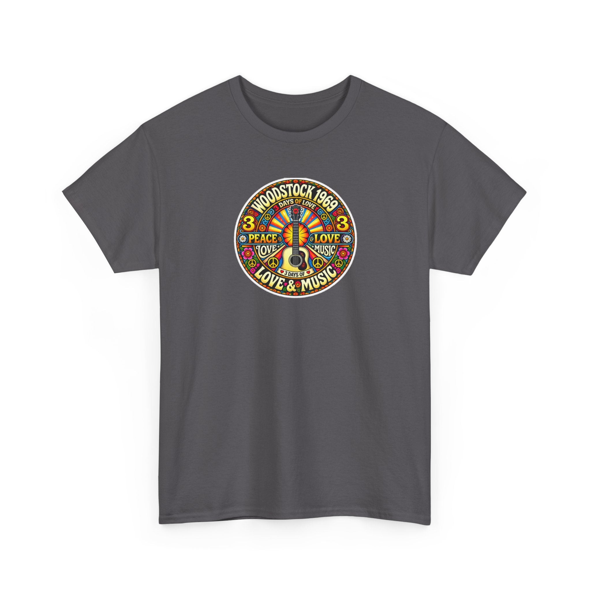 Woodstock 1969 Peace & Love Graphic Cotton T- Shirt / Tee