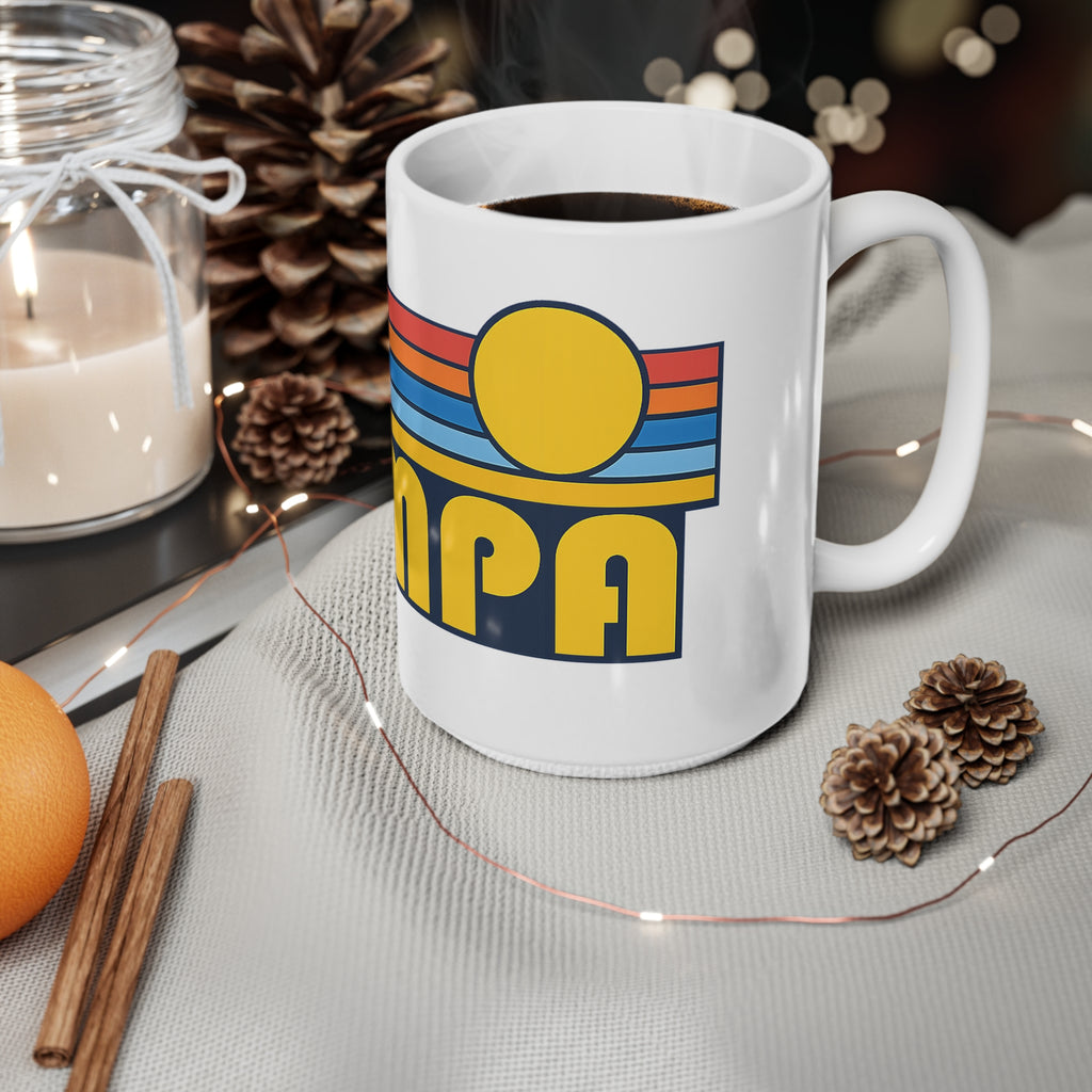 Tampa Retro Sunset Mug — Vintage 70s Stripes Ceramic Coffee Cup (11oz & 15oz)