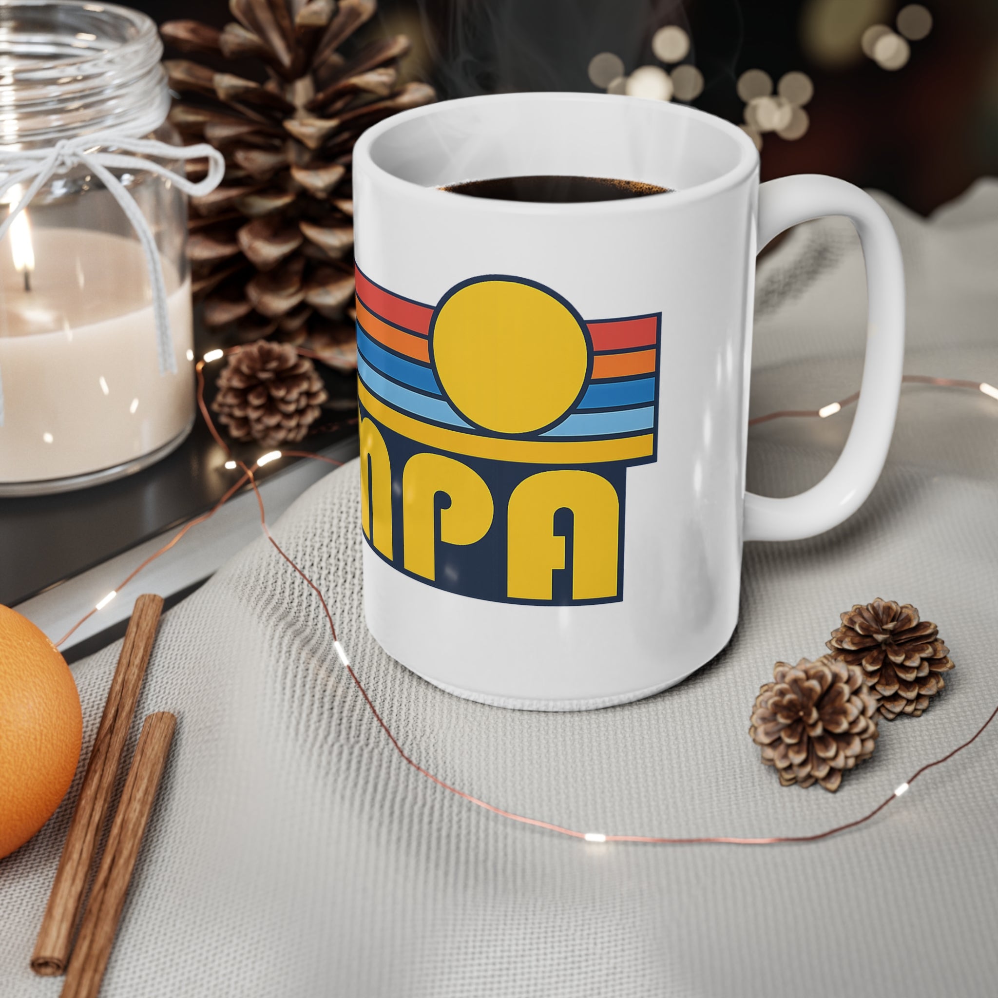 Tampa Retro Sunset Mug — Vintage 70s Stripes Ceramic Coffee Cup (11oz & 15oz)