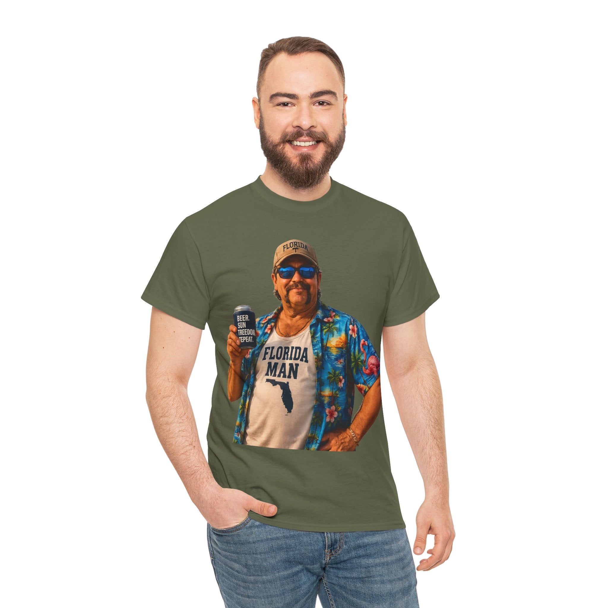Florida Man Graphic Tee — Funny Vacation Shirt with Hawaiian Shirt Design