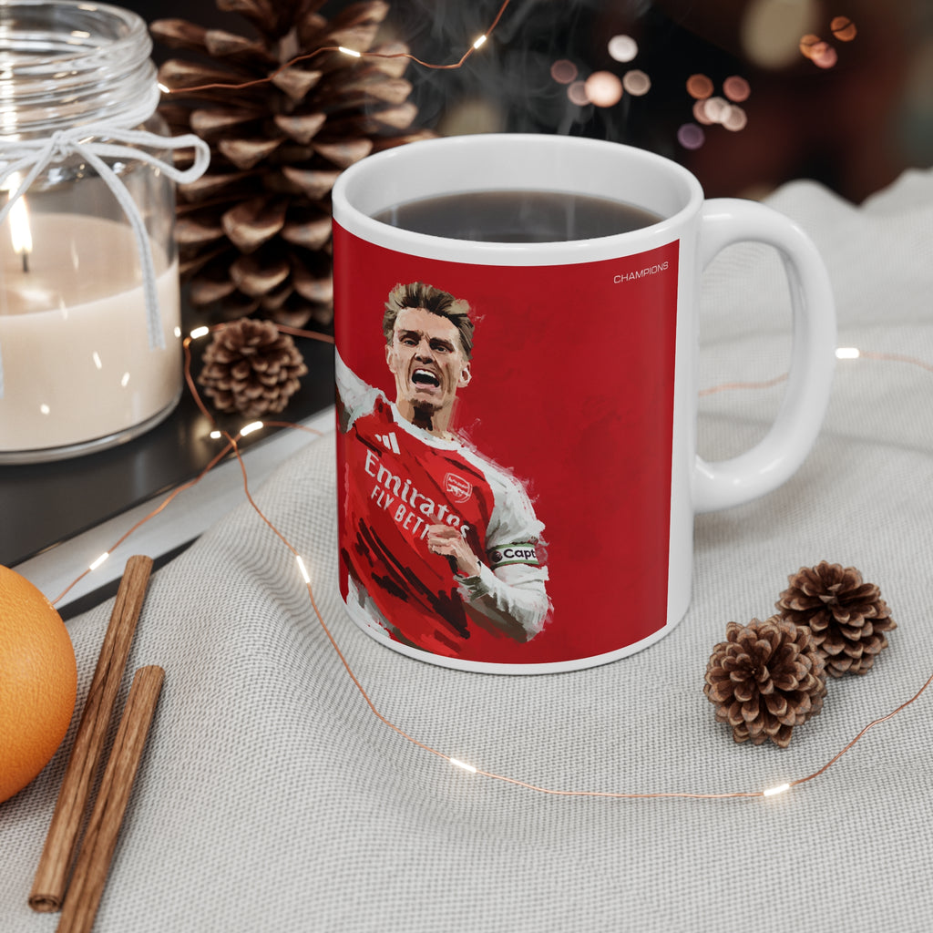 Martin Ødegaard Arsenal Champions Coffee Mug — Football Player Jersey Design (11oz & 15oz)