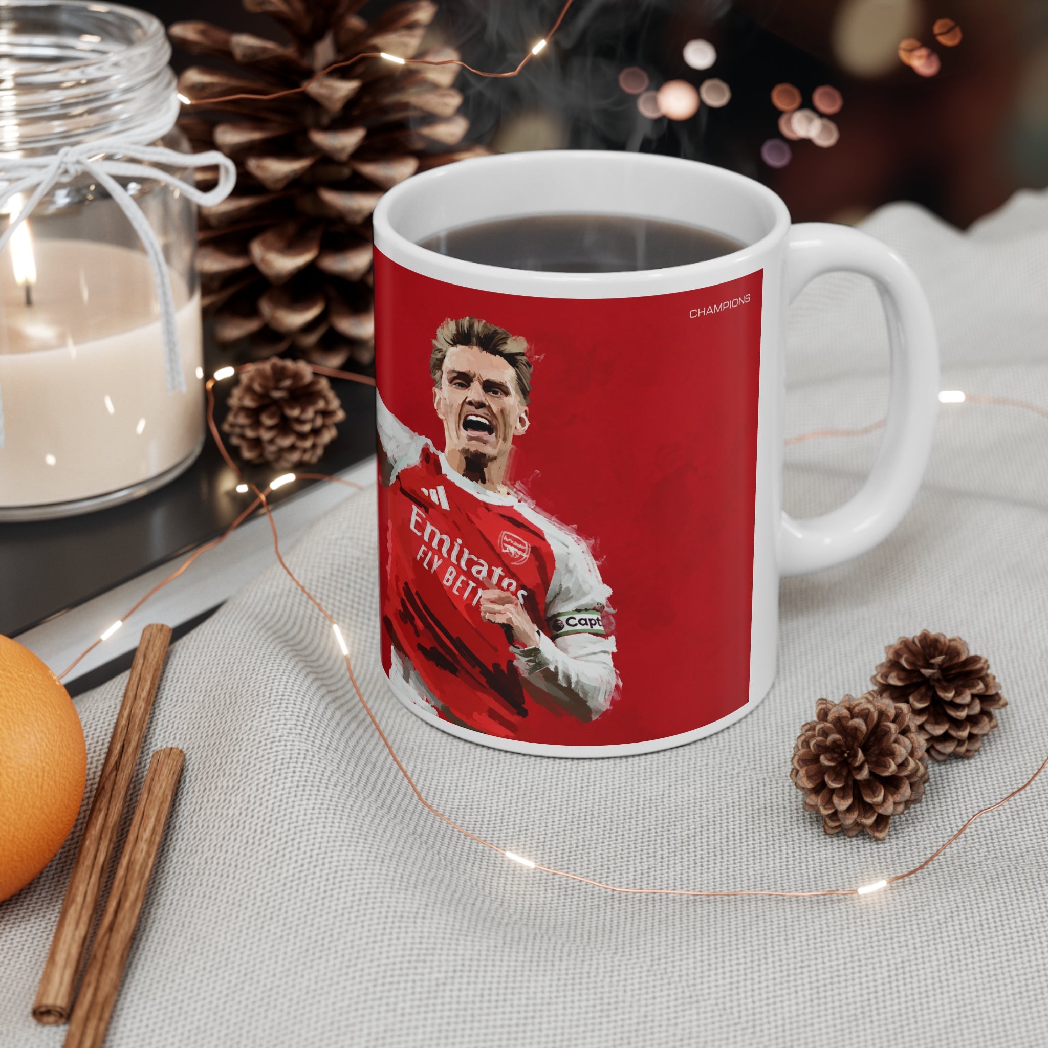 Martin Ødegaard Arsenal Champions Coffee Mug — Football Player Jersey Design (11oz & 15oz)