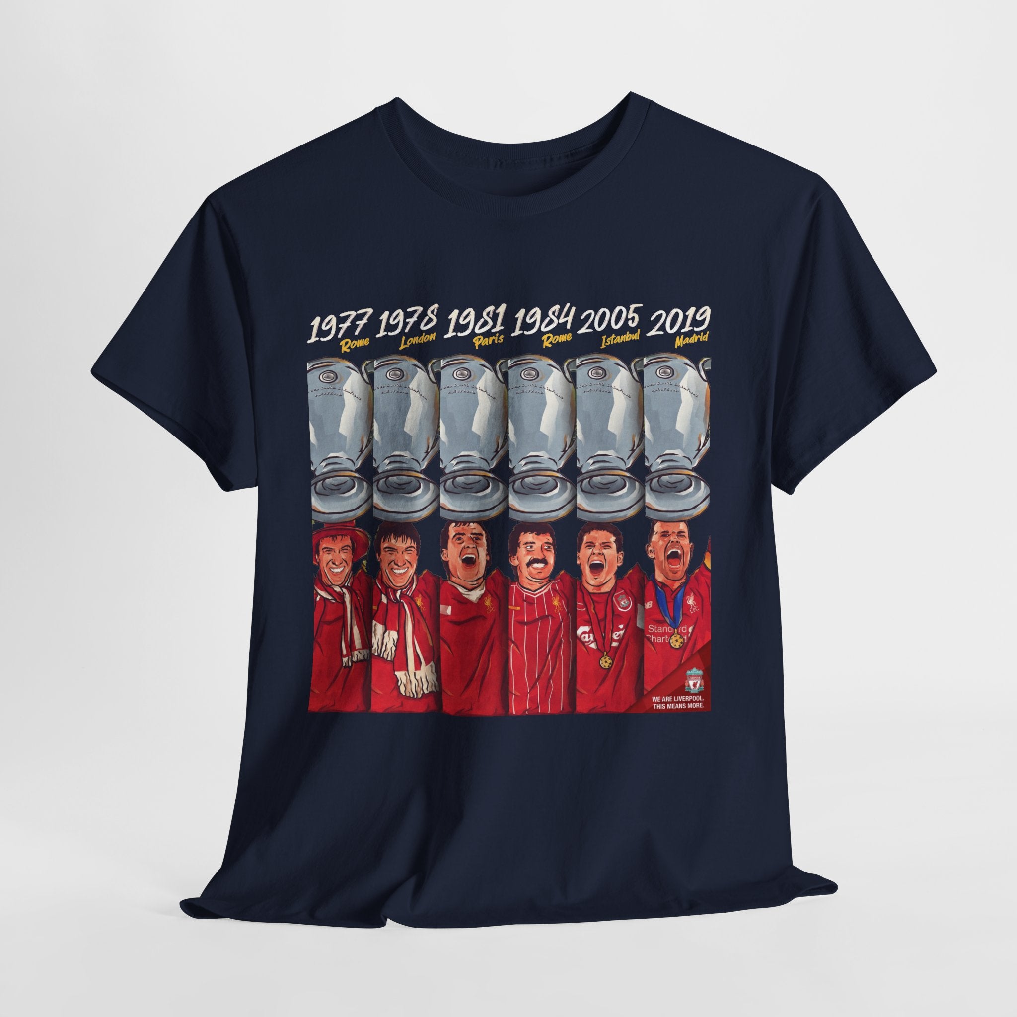 Liverpool Champions Timeline Tee — Liverpool European Cup Winners (1977, 1978, 1981, 1984, 2005, 2019)
