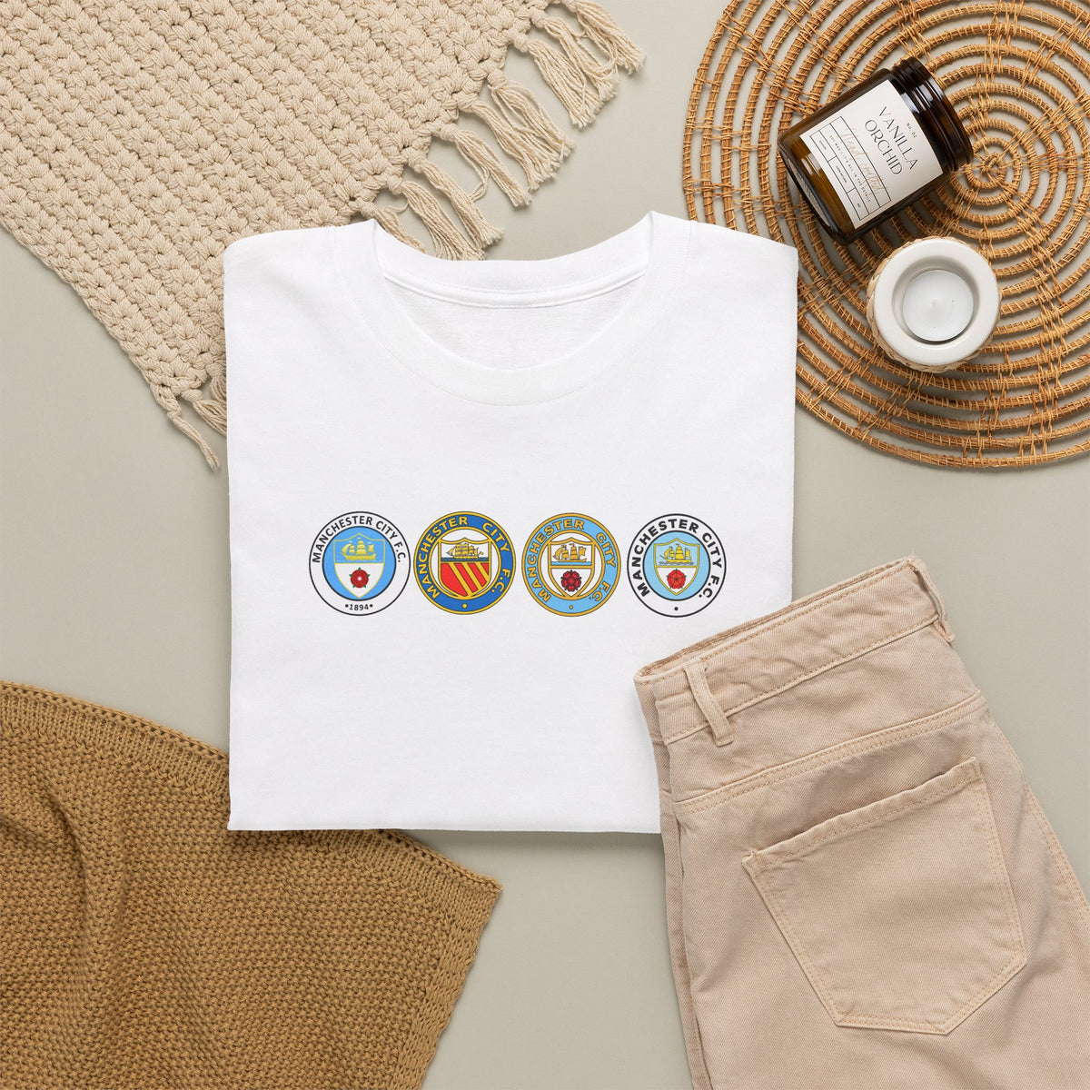 Man City Retro Crest Inspired Cotton T-Shirt