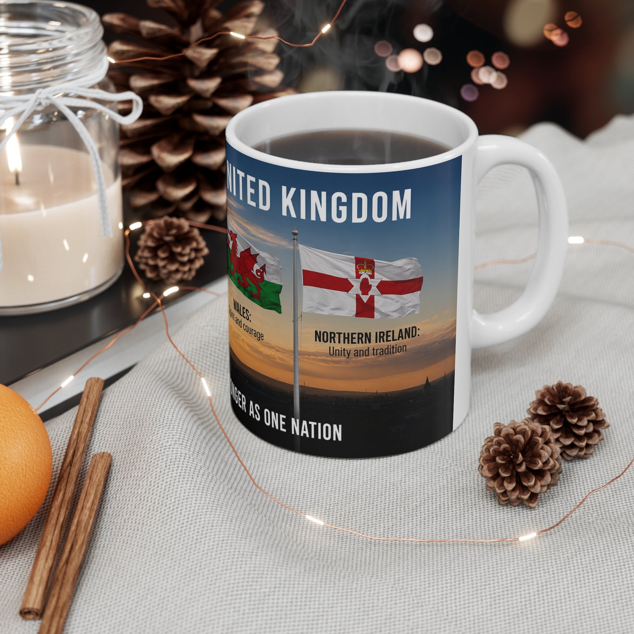 Four Flags UK Mug – Ceramic Coffee Cup with England, Scotland, Wales & N. Ireland Design (11oz/15oz)