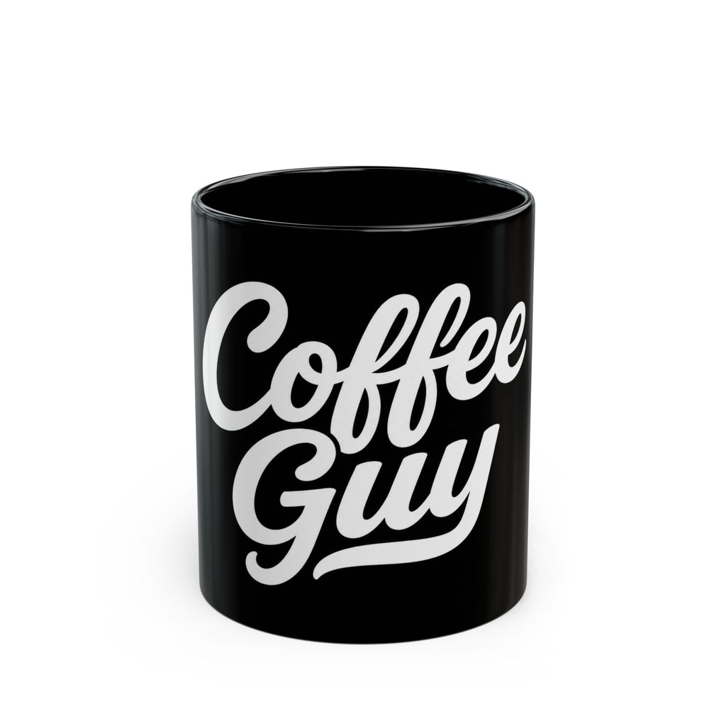 Coffee Guy Mug — Black Ceramic Coffee Cup for Men, Bold Retro Script Design (11oz & 15oz)